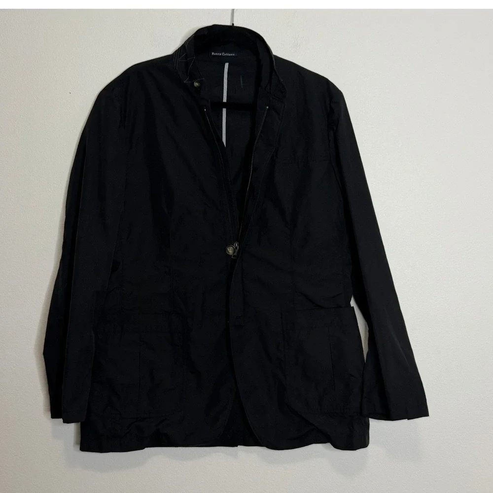 Henry Cotton's Men's Black Zip Front One Button Blazer Jacket Sz 105 (US 40-42)